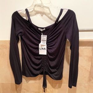 LNA Long Sleeve Open-Shoulder Top